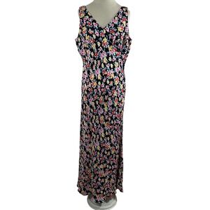 LOFT Women's Dress Black Floral V Neck Sleeveless Vacation Y2K Maxi‎ Size 12